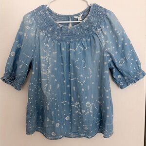 Sonoma Light Blue Floral Smocked Yoke Blouse